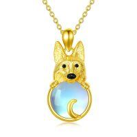wholesale Gold 925 Sterling Silver Moonstone Wolf Head Pendant Necklace for Women Memory Keepsake Gifts-German Shepherd