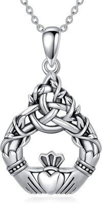 wholesale 925 Sterling Silver Celtic Knot Claddagh Heart Pendant Necklace-Black-Celtic Claddagh Tree of Life