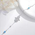 wholesale 925 Sterling Silver Hamsa Hand Bracelet With Blue Crystal And Charm Accents-0-2