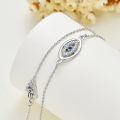 wholesale 925 Sterling Silver Evil Eye Hamsa Hand Cubic Zirconia Double Chain Bracelet White Gold Plated-0-2
