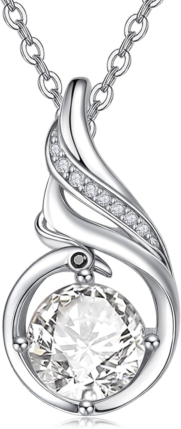 Sterling Silver Phoenix Birthstone Pendant Necklace for Women-04-White Topaz