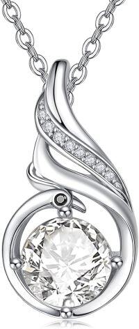 wholesale Sterling Silver Phoenix Birthstone Pendant Necklace for Women-04-White Topaz