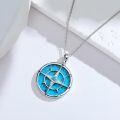 wholesale 925 Sterling Silver Blue Turquoise & Cubic Zirconia Compass Pendant Necklace for Women Girls Gifts Vintage Bohemian Style Jewelry 45cm Chain Length-0-4