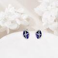 wholesale 925 Sterling Silver Genuine Blue Lapis Lazuli Cross Design Stud Earrings with Cubic Zirconia Accents-0-2