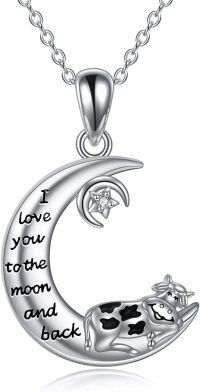 wholesale TOUPOP Cow Gifts For Women Cows Necklace 925 Sterling Silver Cow Necklace I Love You To The Moon And Back Pendant Necklace Lazy Cow Jewelry For Women Fashion Jewelry Birthday Gifts -undefined