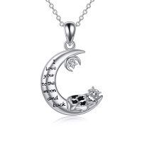 TOUPOP 925 Sterling Silver Cow I Love You To The Moon And Back Pendant Necklace-undefined
