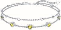 wholesale Sterling Silver Birthstone Heart Anklet Bracelets for Women Mom Wife GF-11-Yellow Topaz Bracelet 7\"-9\"