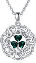 wholesale 925 Sterling Silver Heart-Shaped Emerald Shamrock Pendant Necklace for Women - Celtic Knot Design Irish  Set 43cm Chain Length-0-0