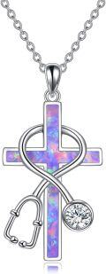 wholesale 925 Sterling Silver Cross with Stethoscope and Blue Crystal Pendant Necklace for Nurses-0-11