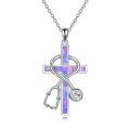wholesale 925 Sterling Silver Cross with Stethoscope and Blue Crystal Pendant Necklace for Nurses-0-11