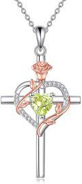 wholesale Sterling Silver Birthstones Rose Cross Heart Crucifix Pendant Necklace for Women-0-0
