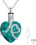 wholesale Sterling Silver Austrian Crystal Heart Urn Necklace for Ashes (w Pin Funnel)-0-0