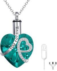 wholesale 925 Sterling Silver 925 Green Austrian Crystal Heart Urn Necklace & Funnel Kit for Ashes Keepsake Memorial Jewelry-C1-I love you forever-GREEN