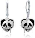 wholesale 925 Sterling Silver Heart-Shaped Black Enamel Skull Drop Earrings for Women - Gothic  Idea-0-0