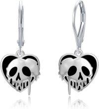 wholesale 925 Sterling Silver Heart-Shaped Black Enamel Skull Drop Earrings for Women - Gothic  Idea-Skull Earrings