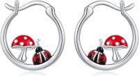 wholesale 925 Sterling Silver Ladybug and Mushroom Huggie Hoop Earrings for Women Girls  48mm Diameter-1-Ladybug Mushroom