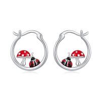 wholesale 925 Sterling Silver Ladybug and Mushroom Huggie Hoop Earrings for Women Girls  48mm Diameter-1-Ladybug Mushroom