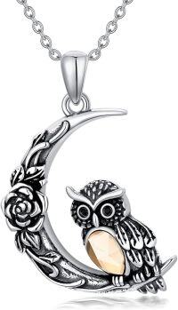 wholesale Sterling Silver Birthstone Owl Pendant Necklace for Women-Nov-11
