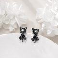 wholesale 925 Sterling Silver Black Cat Dangle Earrings - Adorable Kitty Design for Women and Girls-0-3