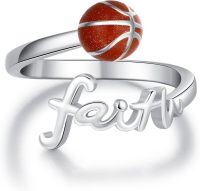 wholesale 925 Sterling Silver Faith Ball Adjustable Open Ring Sport Jewelry Gift-Basketball
