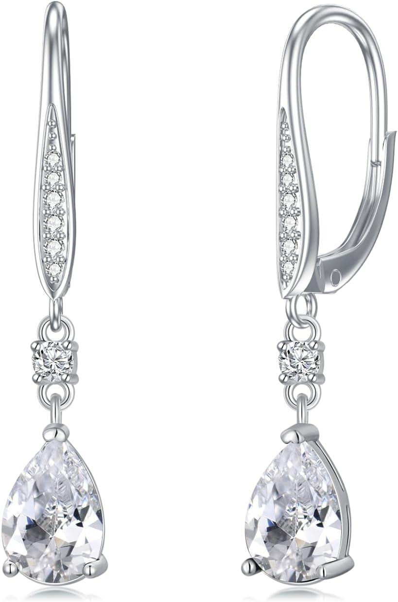 Sterling Silver Austrian Crystal Teardrop Leverback Earrings Women s Gift-0-1