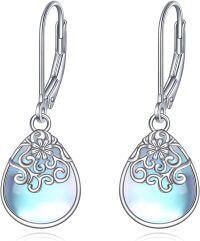 wholesale 925 Sterling Silver Opalite Drop Earrings with Leverbacks - Celtic Filigree Design-E-Moonstone Filigree