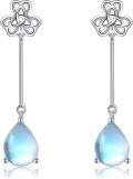 wholesale 925 Sterling Silver Teardrop Moonstone Drop Earrings with Celtic Knot Design - Irish  for Women and Girls-0-0