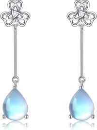 wholesale 925 Sterling Silver Teardrop Moonstone Drop Earrings with Celtic Knot Design - Irish  for Women and Girls-Shamrock Moonstone