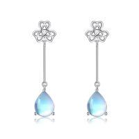 wholesale 925 Sterling Silver Moonstone Drop Earrings Platinum Plated Celtic Knot Flower Teardrop For Women-Shamrock Moonstone