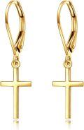 wholesale 14K Gold Cross Heart Shape Pendant Leverback Earrings  for Women Girls Birthdays Anniversary Christmas Presents-0-1