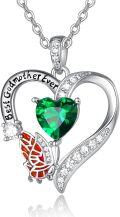 wholesale 925 Sterling Silver Green Crystal Butterfly Heart Pendant Necklaces for Mom Grandmother Gifts-0-0