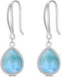 wholesale 925 Sterling Silver & Natural Larimar Drop Earrings 12-30mm Ocean Blue Gemstone Dangle Jewelry Gift for Women-0-0