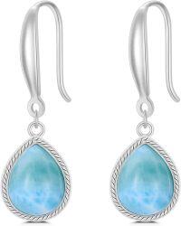 wholesale 925 Sterling Silver & Natural Larimar Drop Earrings 12-30mm Ocean Blue Gemstone Dangle Jewelry Gift for Women-2-Teardrop
