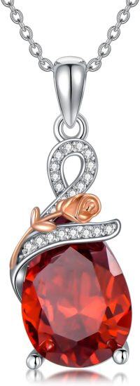 wholesale 925 Sterling Silver Aquamarine Amethyst Ruby Pendant Necklace for Women-Ruby-July