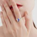 wholesale 925 Sterling Silver & Sapphire Blue Crystal Dancing Butterfly Adjustable Open Ring, Elegant Sparkly Gift for Women-0-3
