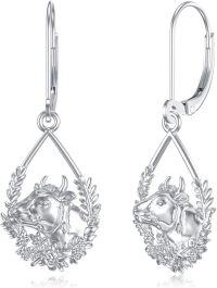 wholesale 925 Sterling Silver Cow Head Triangle Drop Earring Gift for Women Girls Halloween Jewelry-Cow
