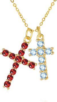 wholesale 14K Gold Sterling Silver Birthstone Double Cross Necklace for Women-01-12-Jan-Dec