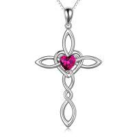 wholesale 925 Sterling Silver Heart Pendant Cross Necklace-Silver July cross necklace