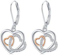 wholesale 925 Sterling Silver Heart Dangle Earrings Double Heart s for Women Mother's Day Birthday-Heart E-02