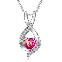 wholesale 925 Sterling Silver Mom Heart Pendant Necklace-07-July