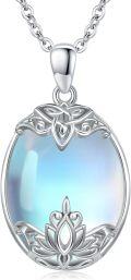 wholesale 925 Sterling Silver Blue Moonstone Tree of Life Lotus Vine Locket Shell Pendant Necklace-0-0