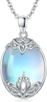 wholesale 925 Sterling Silver Blue Moonstone Tree of Life Lotus Vine Locket Shell Pendant Necklace-Lotus