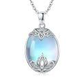 wholesale 925 Sterling Silver Blue Moonstone Tree of Life Lotus Vine Locket Shell Pendant Necklace-0-0