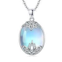 wholesale 925 Sterling Silver Blue Moonstone Tree of Life Lotus Vine Locket Shell Pendant Necklace-Lotus