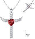 wholesale TOUPOP Cremation Jewelry Cross Urn Necklaces For Ashes For Women S925 Sterling Silver Wing Cross Memorial Keepsake Urn Pendant With Ruby Heart Crystal Engraved Forever In My Heart -0-0