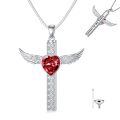 TOUPOP Sterling Silver Ruby Heart Crystal Cremation Jewelry Cross Urn Necklace-0-0
