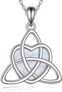 wholesale 925 Sterling Silver Opal Triquetra Celtic Knot Pendant Necklace for Women - Wiccan Jewelry-Celtic Knot Opal
