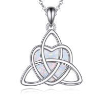wholesale 925 Sterling Silver Celtic Knot Heart Opal Pendant Necklace For Women-Celtic Knot Opal