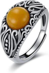 wholesale  Sterling Silver Amber Adjustable Rings for Women Vintage Gift -style 3