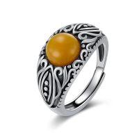 wholesale 925 Sterling Silver Amber Adjustable Rings for Women Vintage Gift-style 3